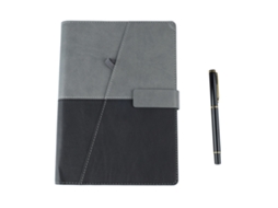 Cuaderno De Folhas Soltas A5 Para Negócios Com Caneta, Couro De Cor Variável, Costura Preta E Cinza Para Escola E Trabalho