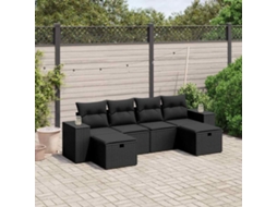 Vidaxl 6 Pcs Conjunto Sofás De Jardim C/ Almofadões Vime Pe Preto