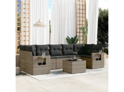 8 Pcs Conjunto Sofás De Jardim C/ Almofadões Vime Pe Cinza Dkd Home Decor