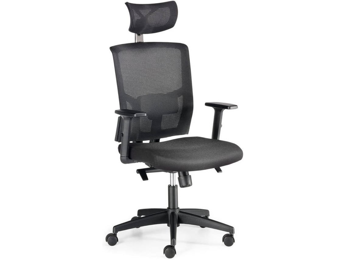 Cadeira de Escritório Executiva EUROMOF Viena Preto ergonómica (Apoio Cabeça - Braços reguláveis - Malha e Tecido)