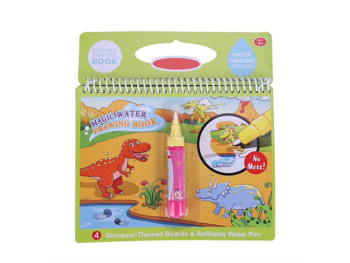 Primerox livro de Desenho com Água Dinossauro Caneta Recarregável Brinquedo Educativo para Crianças
