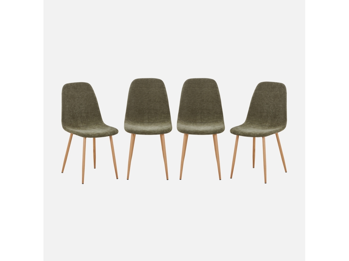 Cadeira De Madeira E Tecido, Set De 4, Verde Caqui