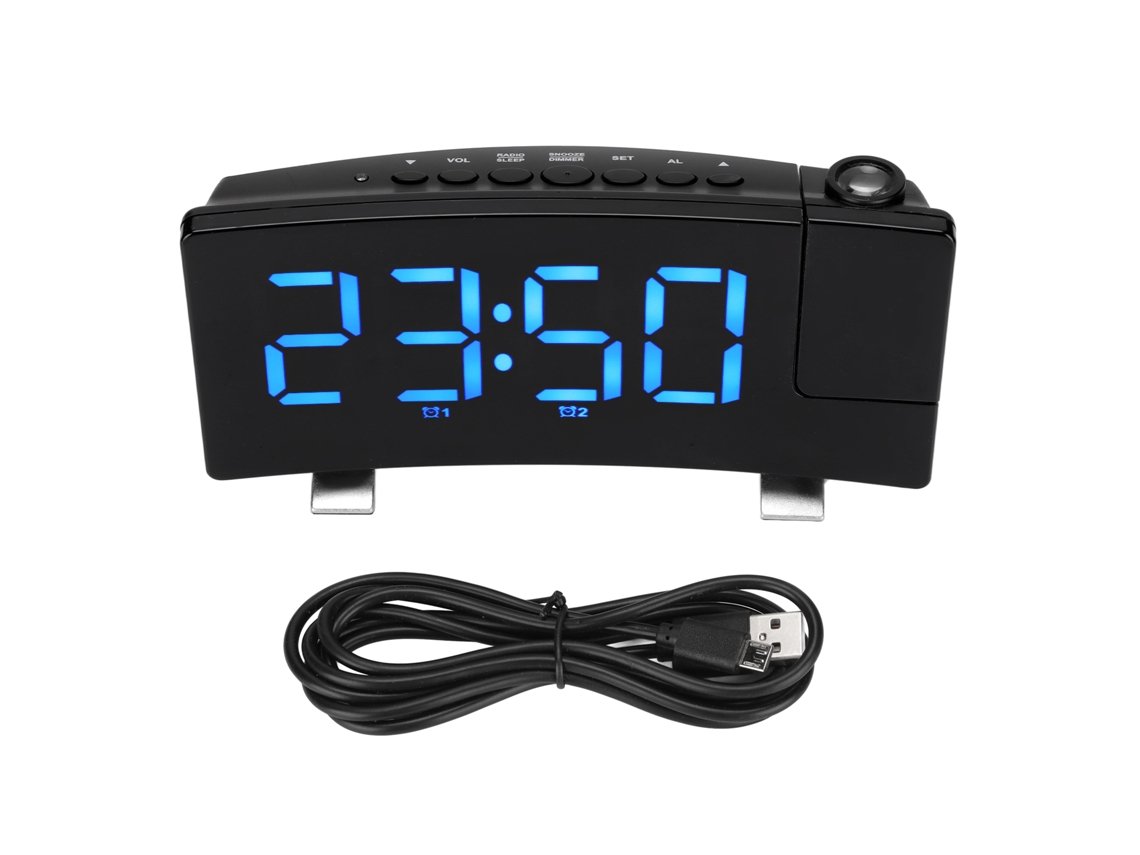 Relógio Despertador Digital com Projeção 180° Led Usb para Quarto Volume Ajustável Snooze