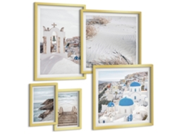 Composição De Quadros Na Parede Paisagens Turísticas Costeiras Moldura Dourada Pinturas De Quarto Espelharte (conjunto De 5 Imagens)