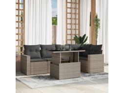 Vidaxl 6 Pcs Conj. Sofás Jardim Com Almofadões Vime Pe Cinzento-claro