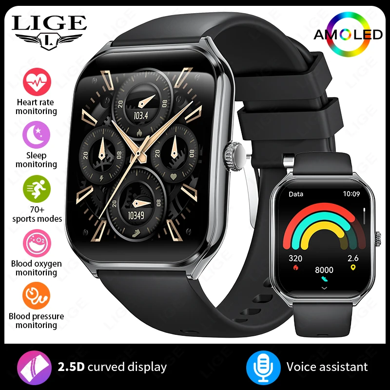 Smartwatch MDUG, chamadas Bluetooth, compatível com Android e iOS, rosa