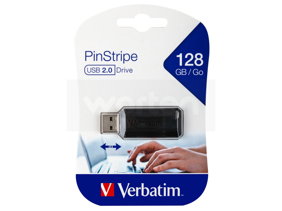 Pen USB VERBATIM Pinstripe (128 GB - USB 2.0 - Preto)