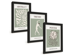 Composição De Quadros Padrões De Plantas Verdes De Matisse Espelharte (3 Peças 20x30 Cm)