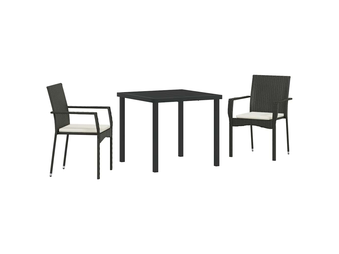 Conjunto 3 Conjunto De Jantar Para Jardim Vidaxl Preto Vime Pe (80 X 80 X 73 Cm)