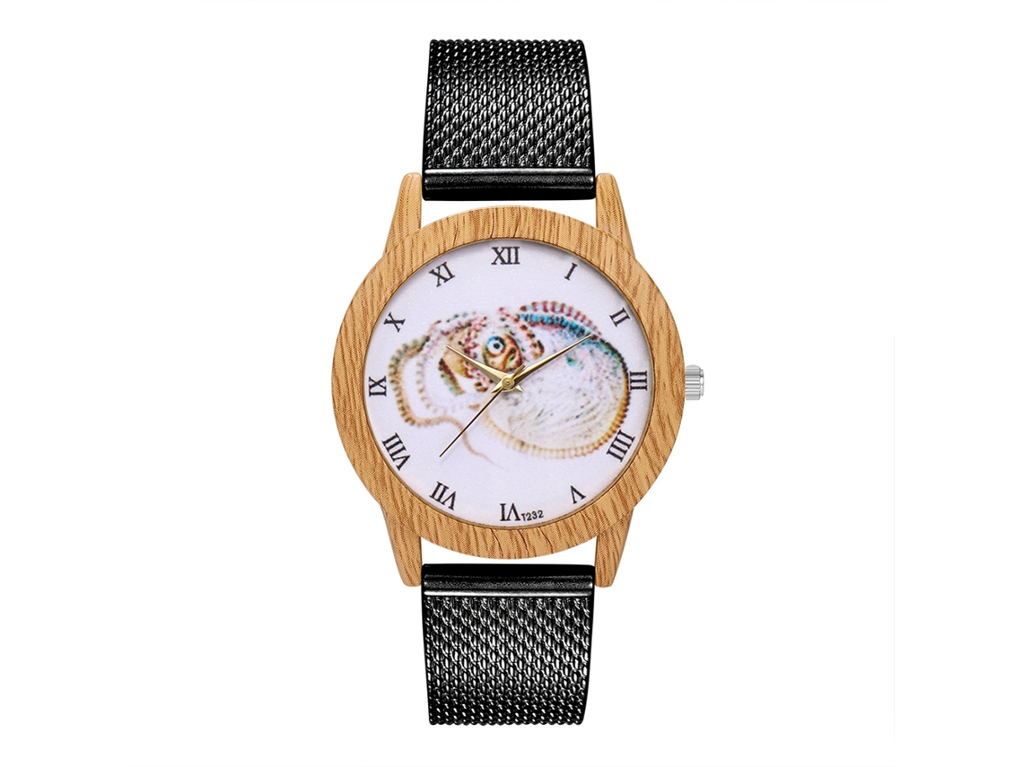 Reloj De Pulsera De Cuarzo Para Mujer Y Hombre Con Correa De Malla Redonda Casual (negro)