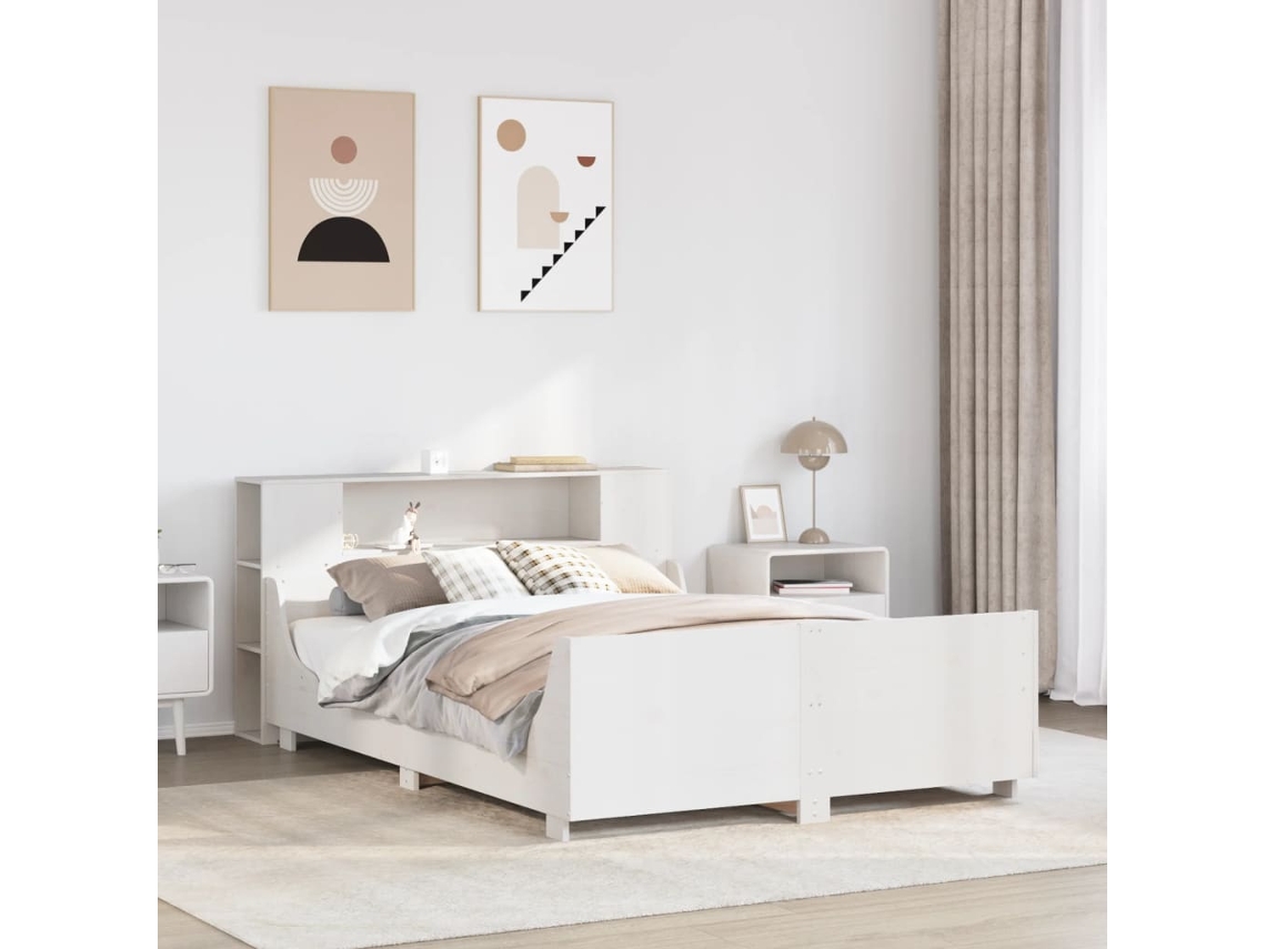 Cama Sem Colchão 140x190 Cm Madeira De Pinho Maciça Branco