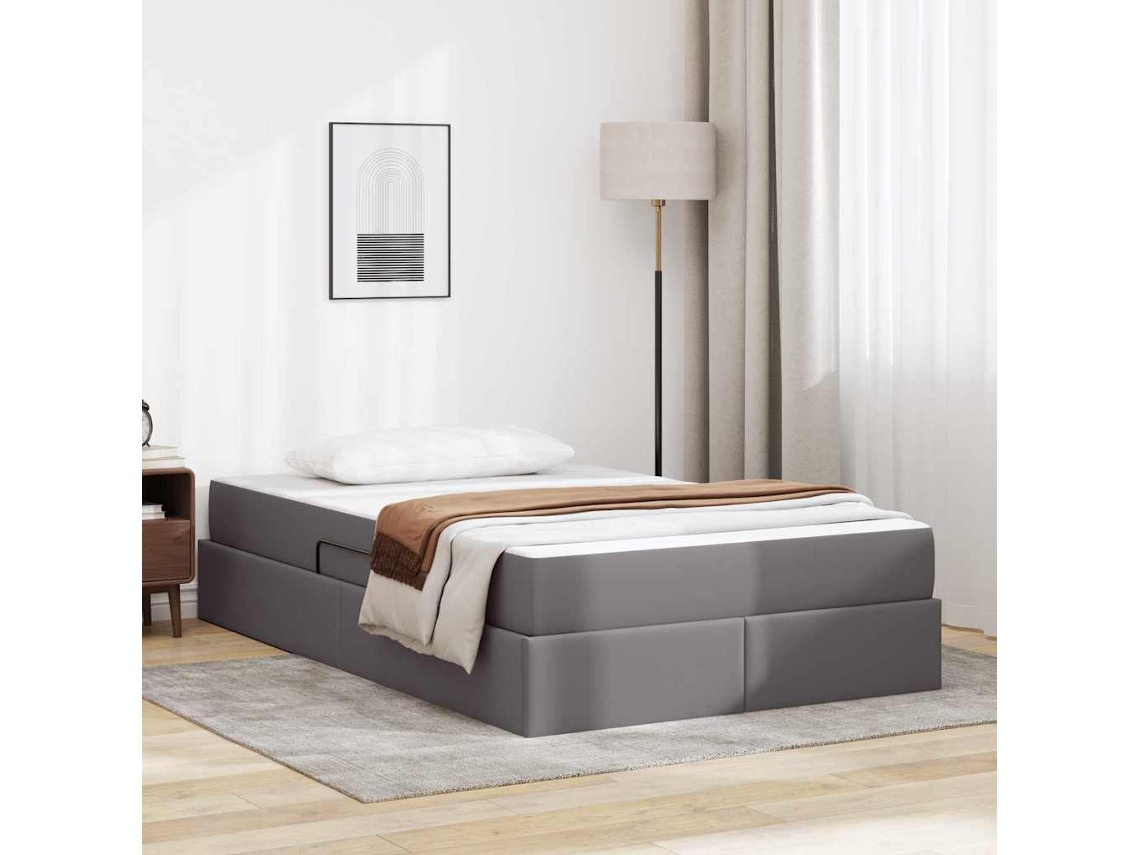 Vidaxl Cama Com Arrumação E Colchão Com Colchão 2 Pcs Cinzeto Couro
