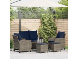 Vidaxl 6 Pcs Conjunto Sofás De Jardim Com Almofadões Vime Cinzento