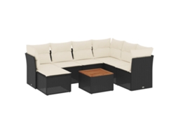 Conjunto de 8 Sofás de Jardim com Almofadões Vime Pe Preto MAISON EXCLUSIVE (8 pcs)