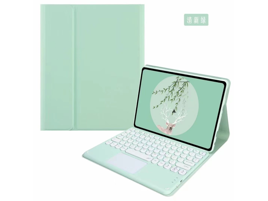 Capa para tablet com teclado, teclado verde vibrante com teclas redondas (versão atualizada com tecido sensível ao toque) - HD10 Plus 10.1 Polegadas 202
