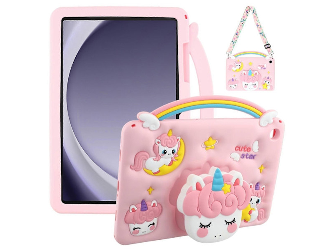 Capa Para Samsung Galaxy Tab A9 Com Alça, Unicórnio, Suporte Extensível E Proteção De Silicone Tablet. Tuotuo