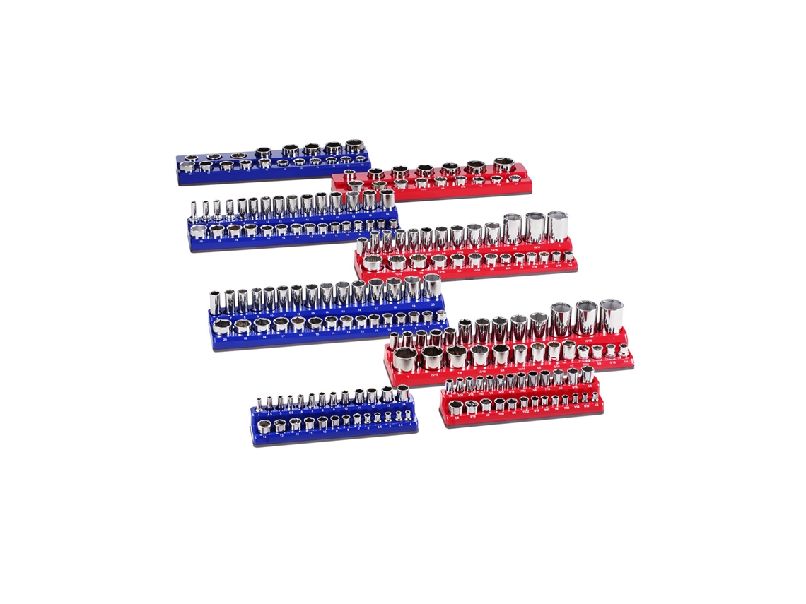 Kit Organizador De Tomadas Magnéticas Succebuy Para Métrico Sae 8 Pcs Azul E Vermelho