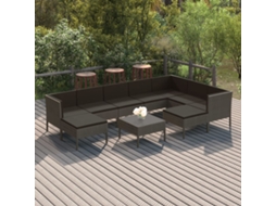 Vidaxl 10 Pcs Conjunto Lounge De Jardim C/ Almofadões Vime Pe Cinzento