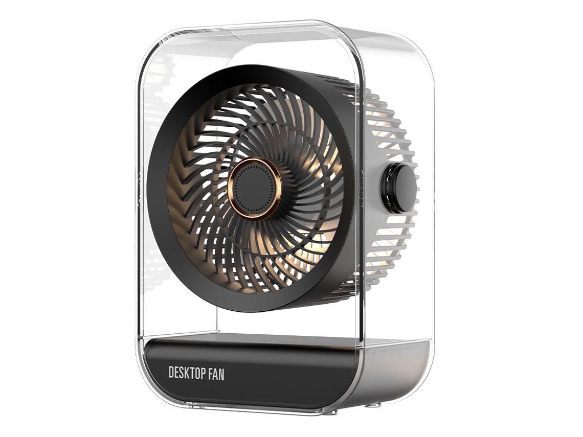 Ventoinha de Mesa Portátil HENTEN HOME recarregável USB, 3 velocidades, luz noturna, preto