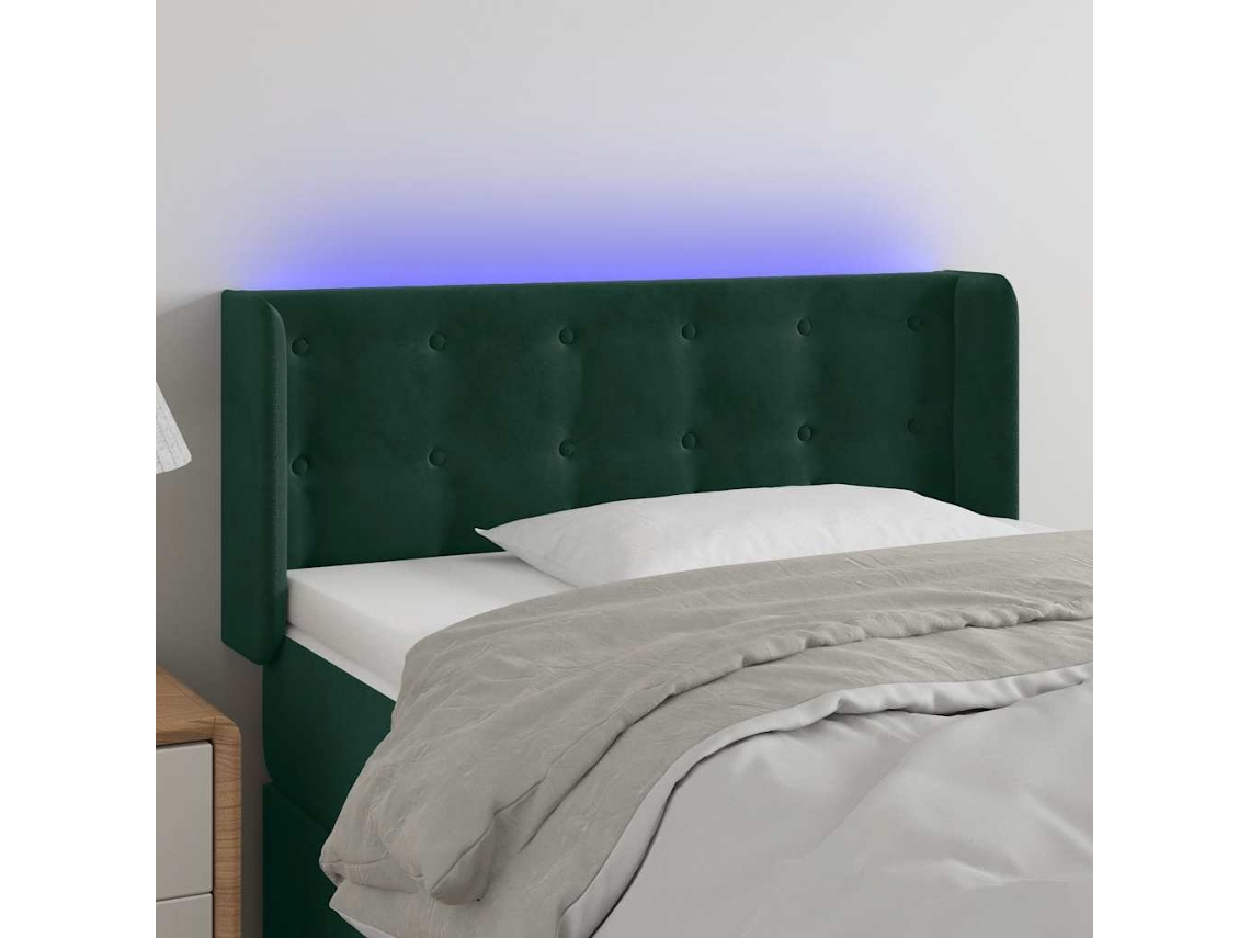 Cabeceira | Painel De Cama Cama C/ Luzes Led Veludo 103x16x78/88 Cm Verde-escuro