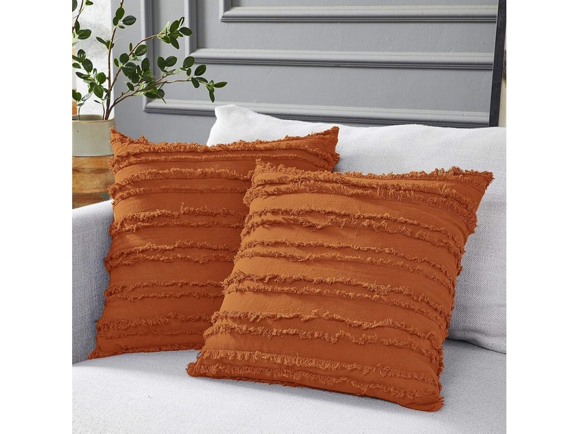 Rebe-protetores De Travesseiro Laranja Queimado 18x18 Polegadas, Algodão Linho, Decorativos Para Sofá Cama, Conjunto De 2