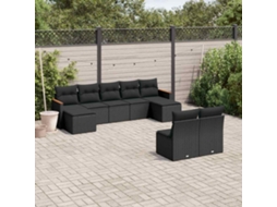 Vidaxl 9 Pcs Conjunto De Sofás P/ Jardim C/ Almofadões Vime Pe Preto
