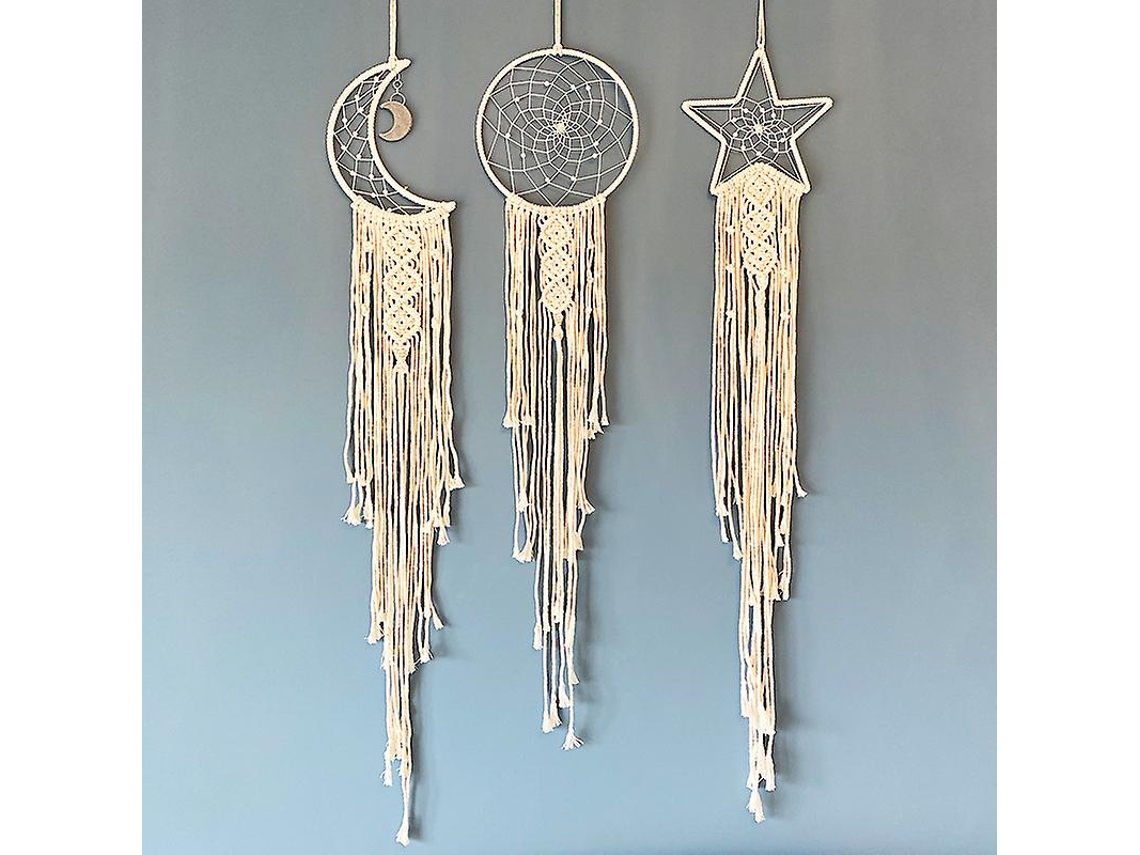 Rebe colgante de Pared Macramé Atrapasueños 3 Piezas Sol Luna Estrella Decoración Boho Chic Arte Ecológico