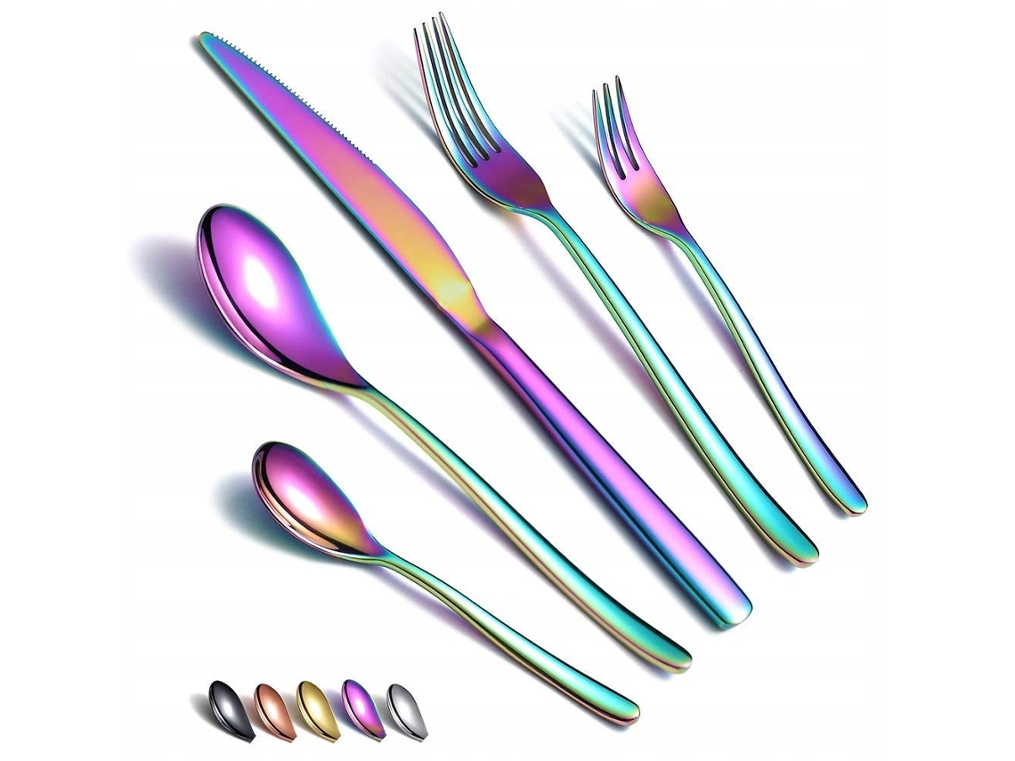 30 Peças Arco-íris Aço Inoxidável Preto Pode Lavar Louça Conjunto De Utensílios De Mesa