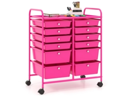 Tipo de Produto: Carrinho de Armazenamento Móvel com 12 Gavetas Estrutura Metálica Rosa NORTHIX
