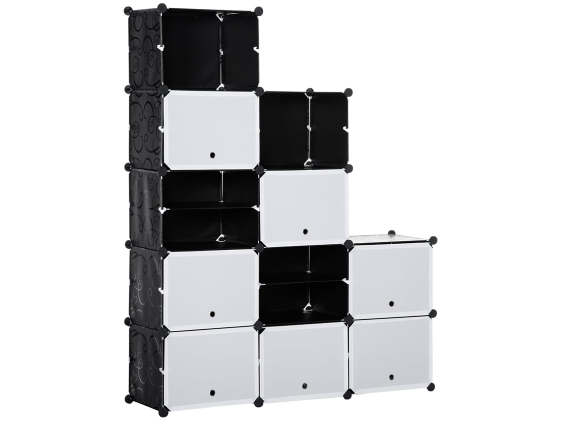 Sistema de Prateleiras Modular, Prateleira de Encaixe, Montável a Partir de 12 Cubos, 125 X 32 X 125 Cm, Plástico e Aço, Preto ORBITRA COMMERCE