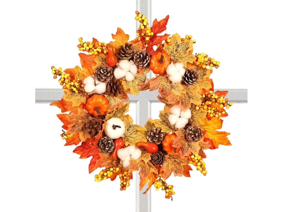 Guirlanda de Outono 45cm com Desenho de Frutas Silvestres e Folhas para Parede/Janela, Ideal para o Halloween e Dia dos Mortos - VAYOTOY