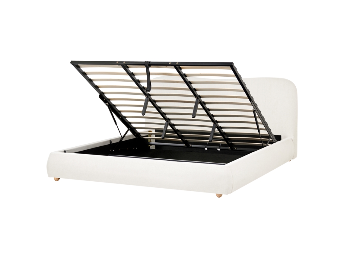 Cama Con Almacenaje Beliani Blagnac De Tela Blanco 200x228x98