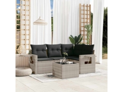 Vidaxl 5 Pcs Conj. Sofás Jardim C/ Almofadões Vime Pe Cinzento-claro