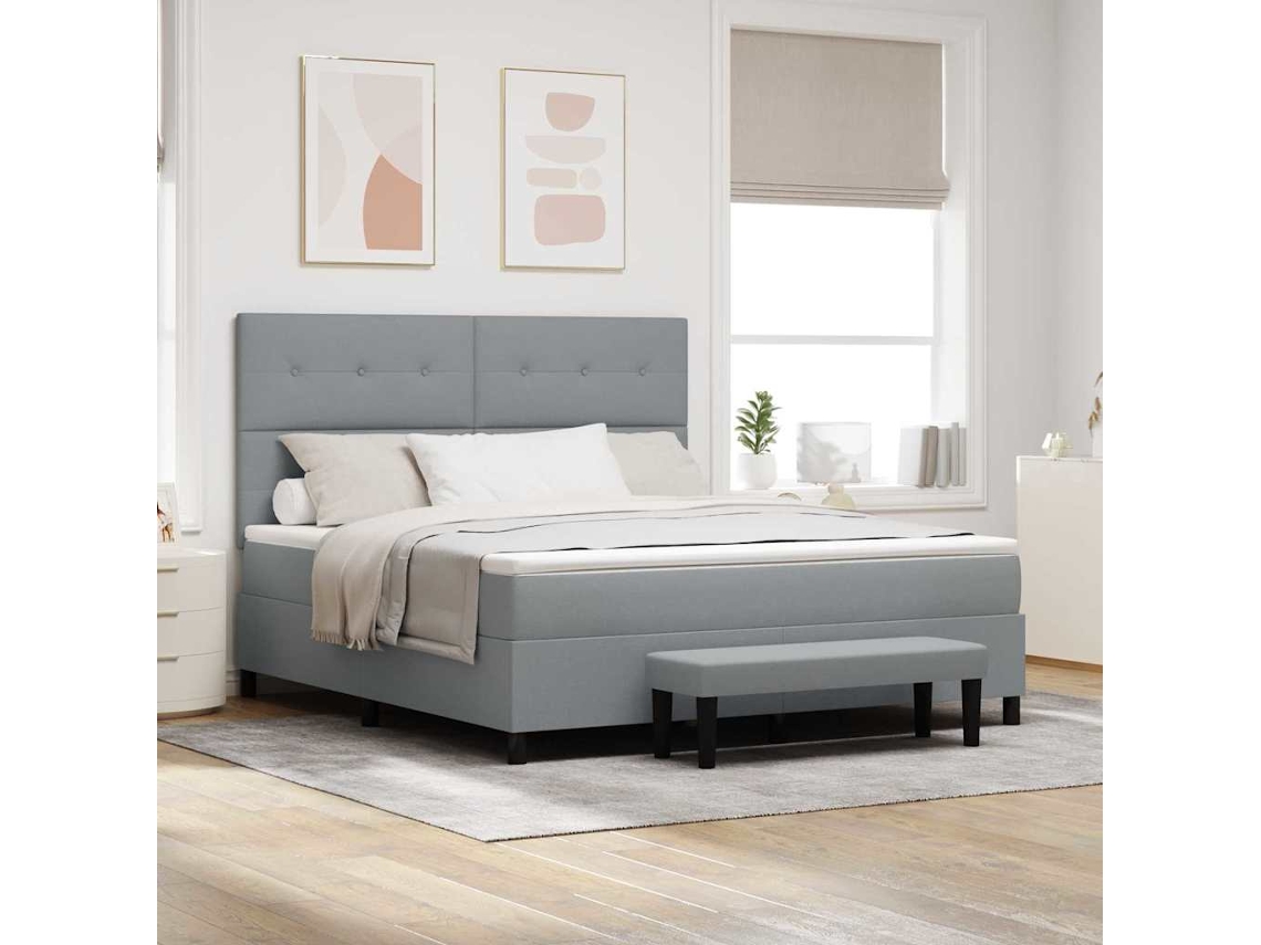 Vidaxl Cama Box Com Cabeceira Cinzento-claro 180 X 200 Cm Tecido