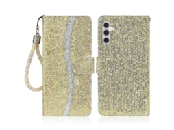 Capa Carteira Em Couro Pu Com Glitter, Compatível Com Samsung Galaxy A16 5g E 4g, Prateada, Multicolorida