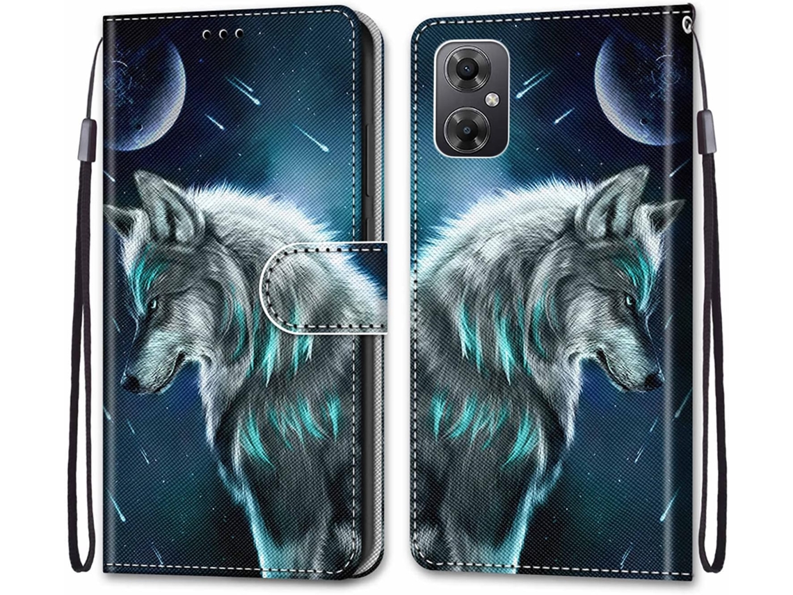 Capa Fólio Pintura Note Lobo para Xiaomi Xiaomi Poco M4 5G/Poco M5/Note 11R HONGWE. Magnética Multicor