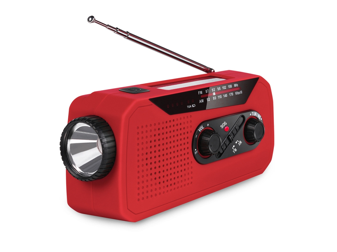 Rádio Portátil com Manivela e Energia Solar, Vermelho AQUAFORGE