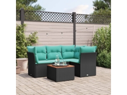 Vidaxl 5 Pcs Conjunto De Sofás P/ Jardim C/ Almofadões Vime Pe Preto
