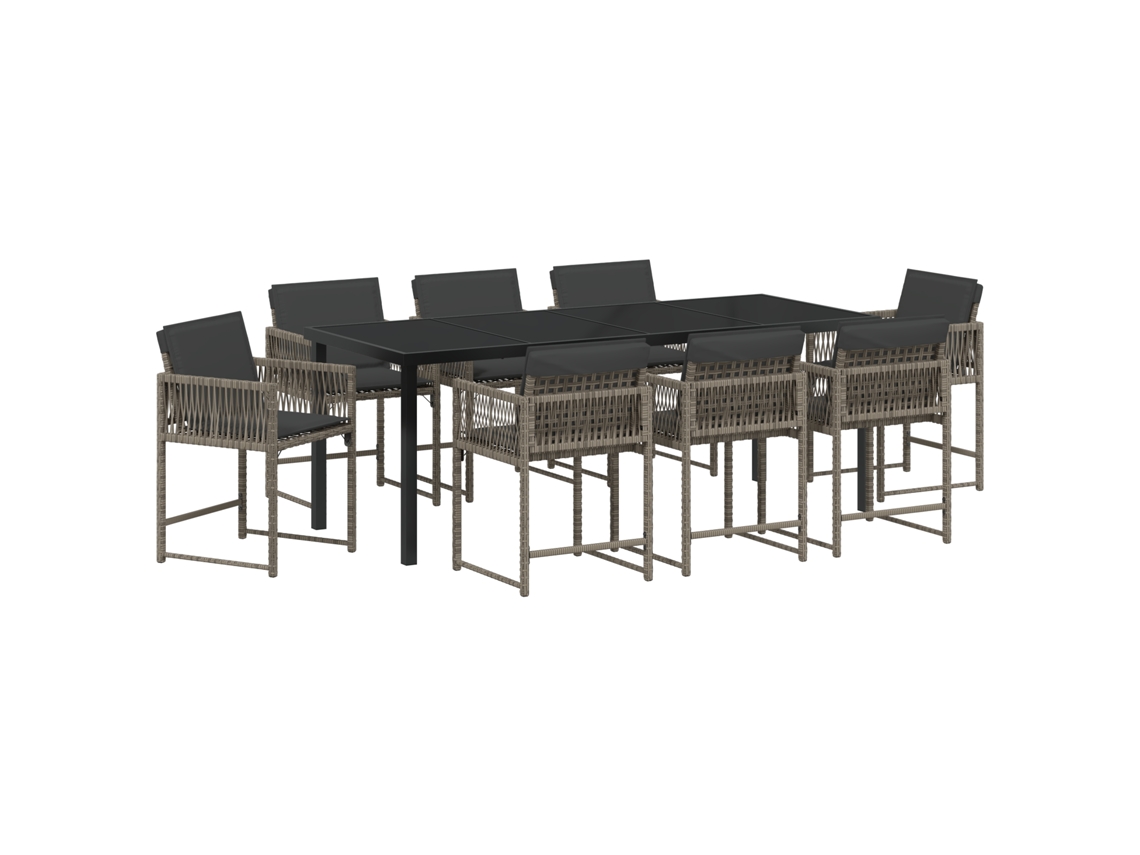 Conjunto 9 Jantar No Jardim Vidaxl Cinzento Vime Pe (200 X 80 X 73 Cm)