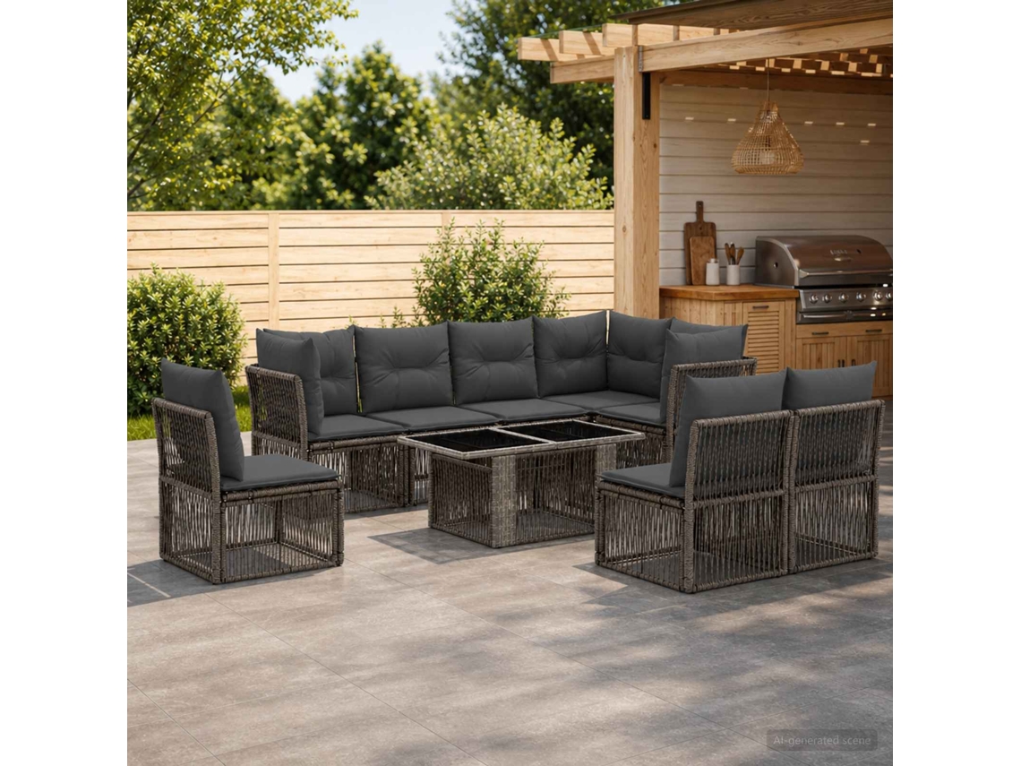 Vidaxl Conjunto De Sofá De Jardim 9 Unid. Cinzento Vime Pe