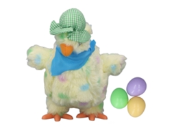 Ats brinquedo Elétrico de Pollo de Pelúcia Que Põe 3 Ovos com Música e Dança, 30cm, Amarelo Claro com Pontos para Crianças