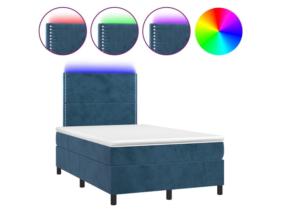 Cama Box Spring com Colchão Led 120x190 cm Couro Artif. Azul Escuro MAISON EXCLUSIVE