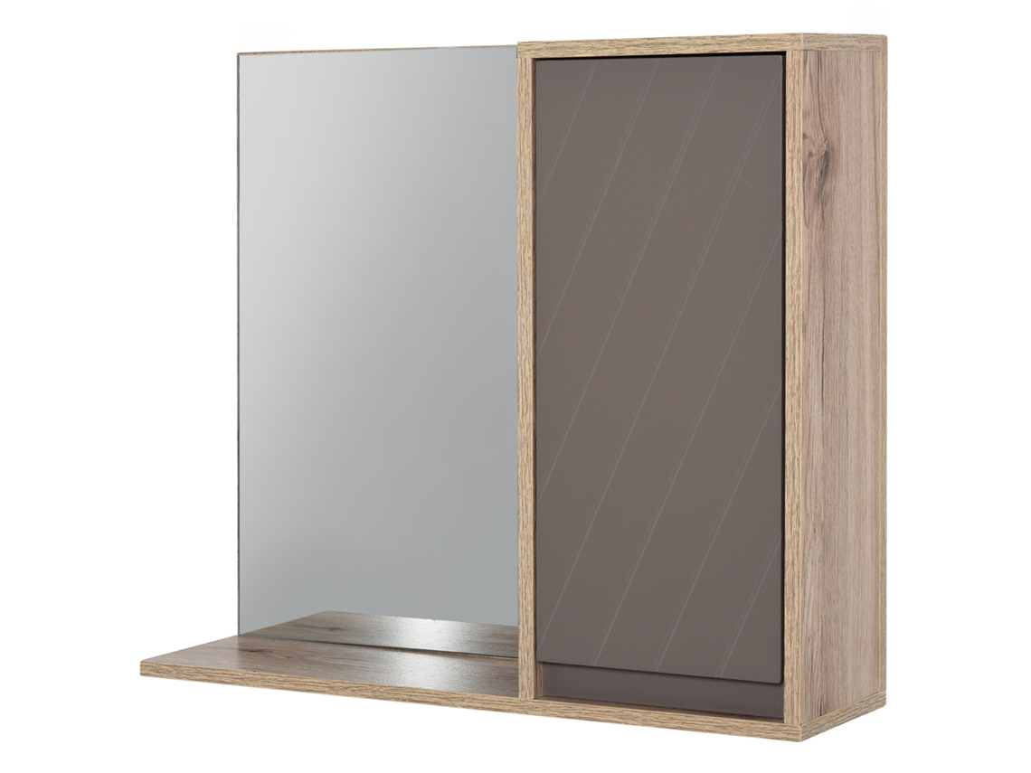 Armário de Banheiro Com Espelho Mdf, Melamina de Madeira Cor Cor de Carvalho 57x14,2x49,2 cm Homcom