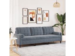 Vidaxl Sofá 3 Lug. C/ Almofadas Decorativas 210 Cm Veludo Cinza-escuro