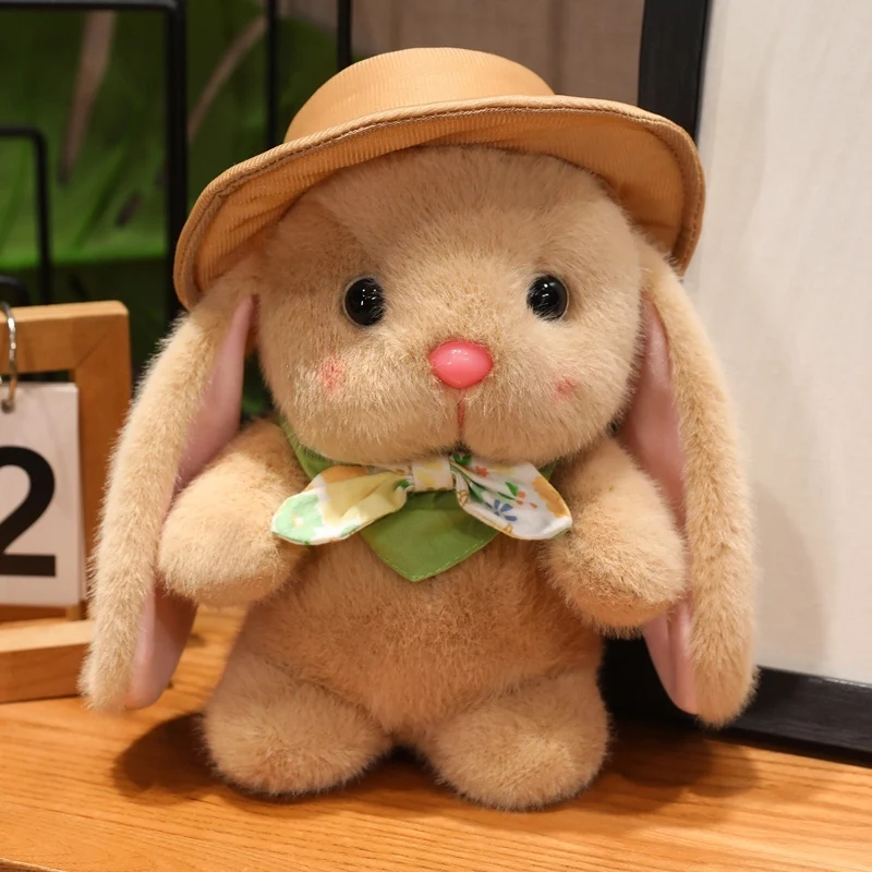 (marrom, Aprox. 32 Cm) Coelhinho De Pelúcia Fofo E Adorável Para Viagens, Boneco De Coelho Com Chapéu De Sol De Desenho Animado.