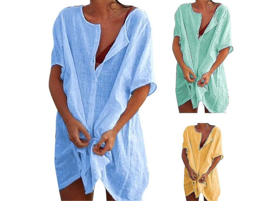 2026 vestido de Playa para Mujer, Tapadera de Bikini Con Cuello Redondo Y Solapa de Botones