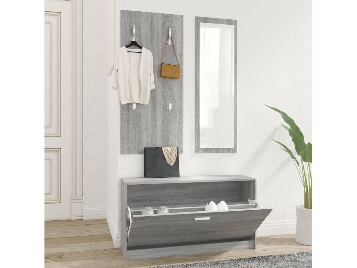 Vidaxl Conjunto De Sapateira 3 Em 1 Derivados Madeira Cinzento Sonoma