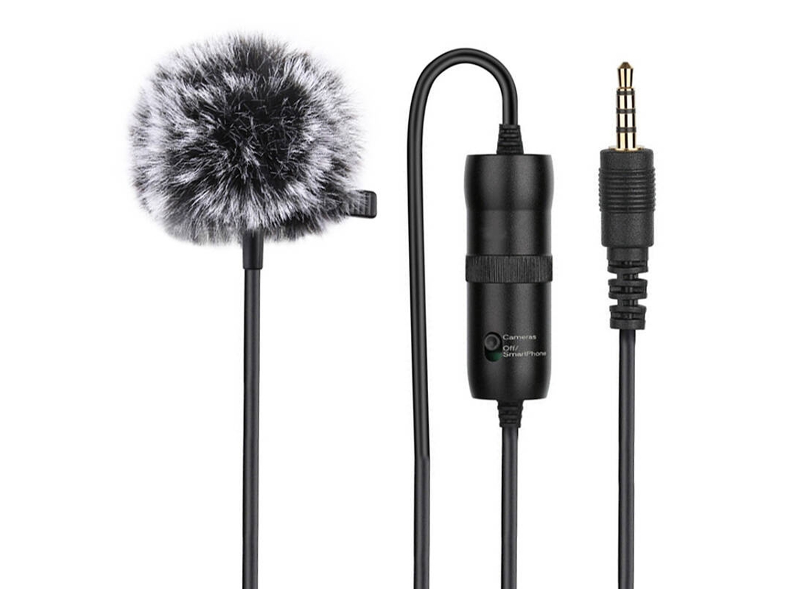 Microfone de encaixe Puluz de 3,5 mm para câmeras de celulares de até 6 m de altura
