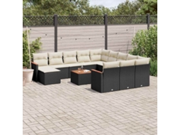 Vidaxl 13 Pcs Conjunto De Sofás De Jardim Com Almofadões Vime Pe Preto