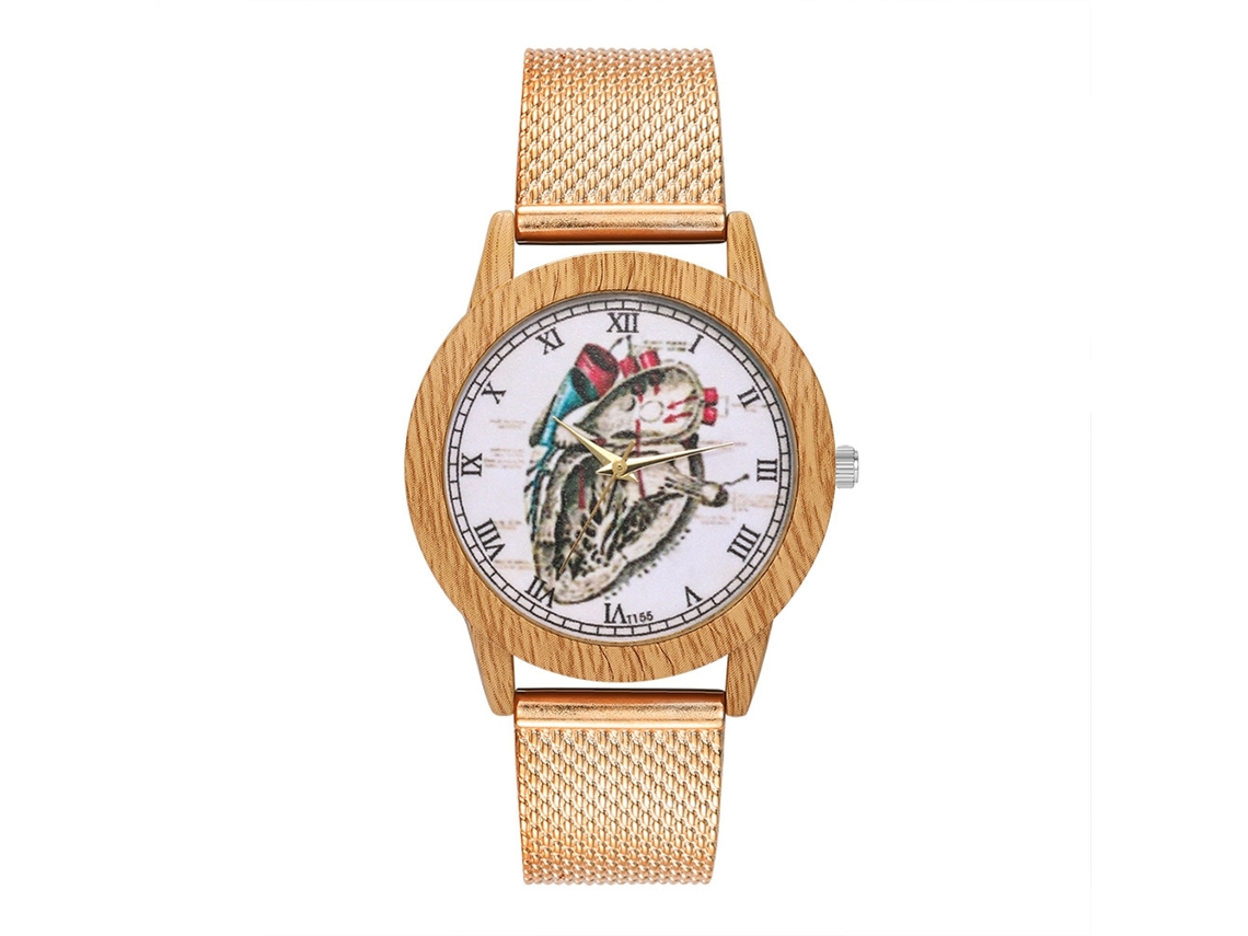 Relógio de quartzo com pulseira de silicone, mostrador redondo grande, numerais romanos, unissex (ouro rosa)